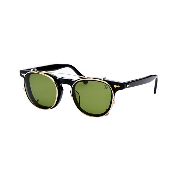 Lightweight clip-on polarizing sunglass (Gold trim with green lens)